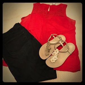 Red Sleeveless Top w/Detail at Neckline